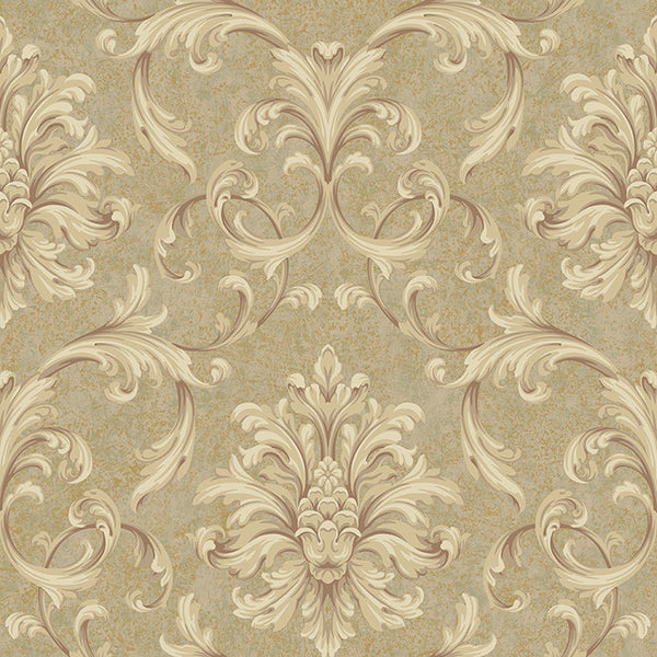 York RE9091 Vintage Patina Ornate Scroll Damask Wallpaper