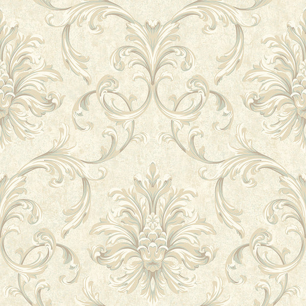 York RE9092 Vintage Patina Ornate Scroll Damask Wallpaper