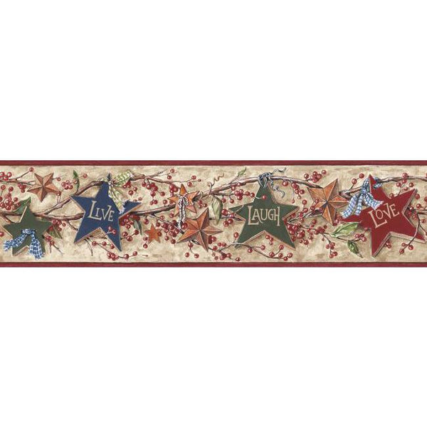 York Wallpaper RF3521BD Folk Heart II Star Berry Border