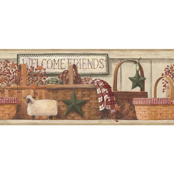 York Wallpaper RF3607BD Folk Heart II Basket Border