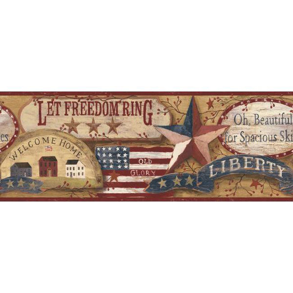 York Wallpaper RF3638BD Folk Heart II Americana Border