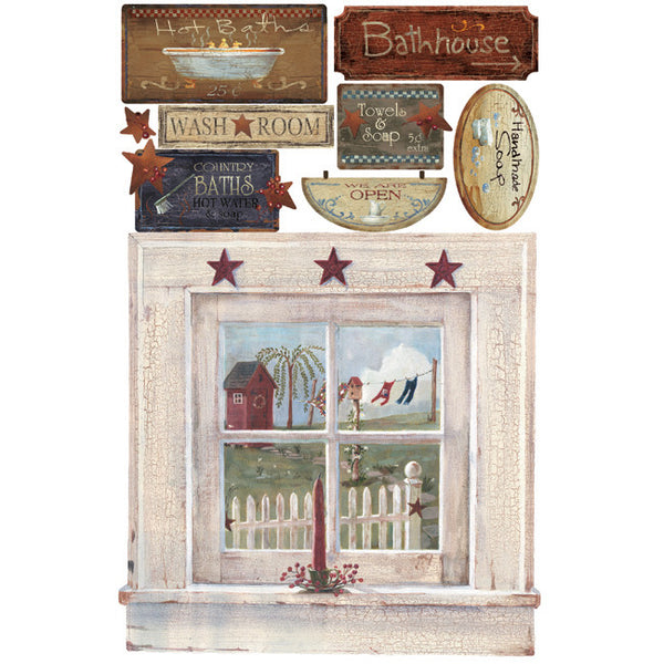 York Wallpaper RMK2147SLM Welcome Home Outhouse Window And Signs Wall Decals Wall Applique