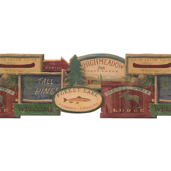 York Wallpaper WL5568B Border Portfolio II Rustic Lodge Signs Border