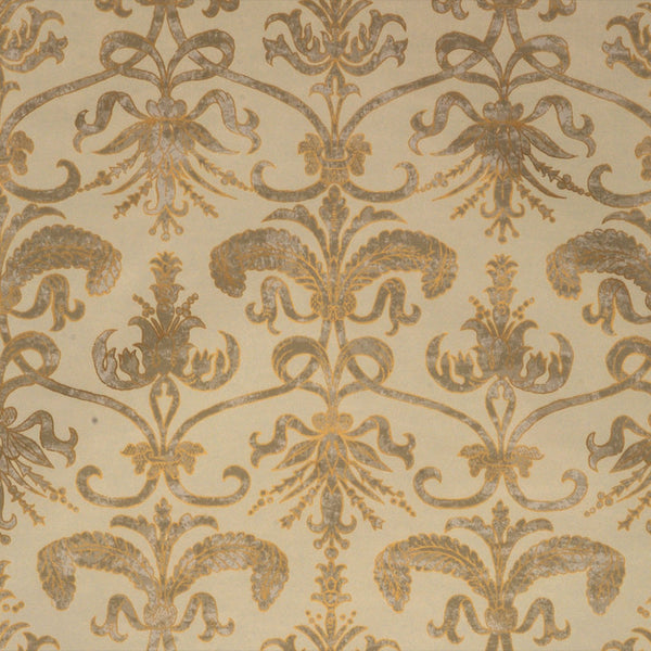 Scalamandre Wallpaper WP81089A-008 Madrid Ivory & Gold On Aqua