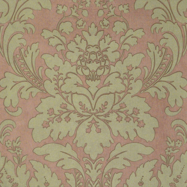 Scalamandre Wallpaper WP81305MM-017 Locksley Damask Celadon On Khaki