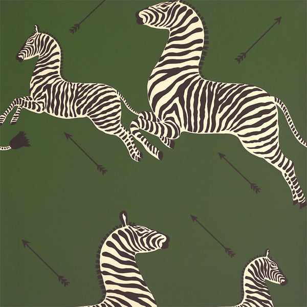 Scalamandre Wallpaper WP81388M-004 Zebras Serengeti Green