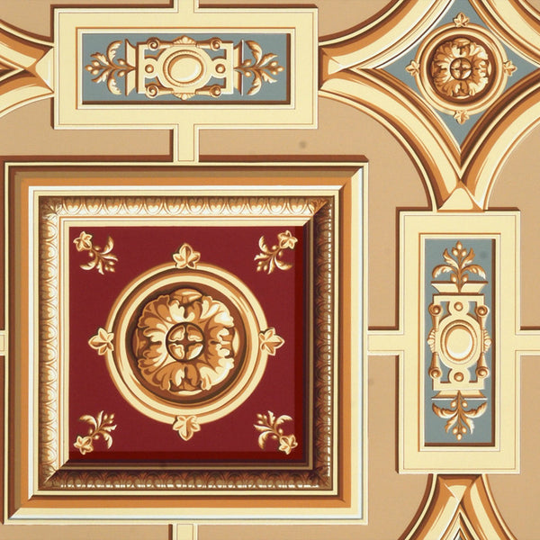 Scalamandre Wallpaper WP81500-003 Fusina Ceiling Multi Beige & Garnet