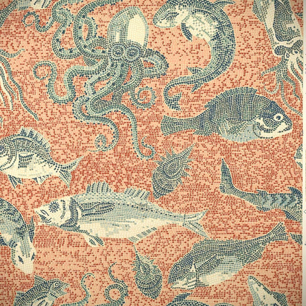Scalamandre Wallpaper WP81545-003 Mikonos Teal & Coral