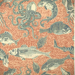 Scalamandre Wallpaper WP81545-003 Mikonos Teal & Coral
