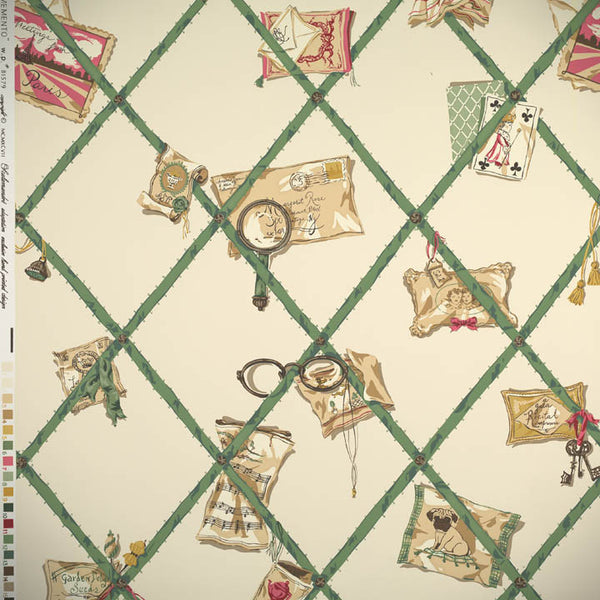 Scalamandre Wallpaper WP81579-004 Memento Multi & Green On Cream