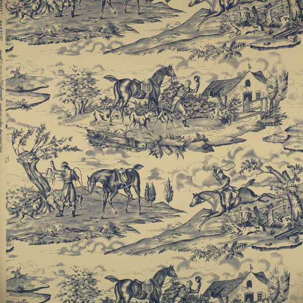 Scalamandre Wallpaper WP81587-004 Hunt Party Blues On Natural