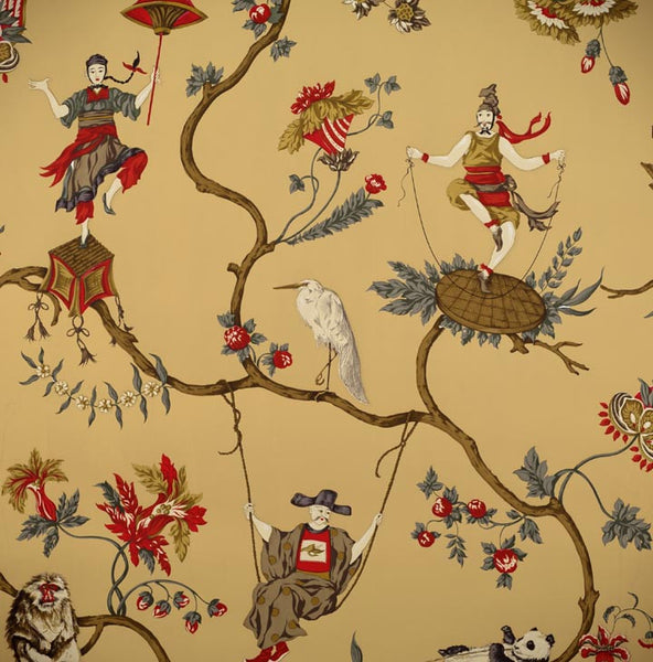 Scalamandre Wallpaper WP81605-004 Ming Circus Multi On Tea