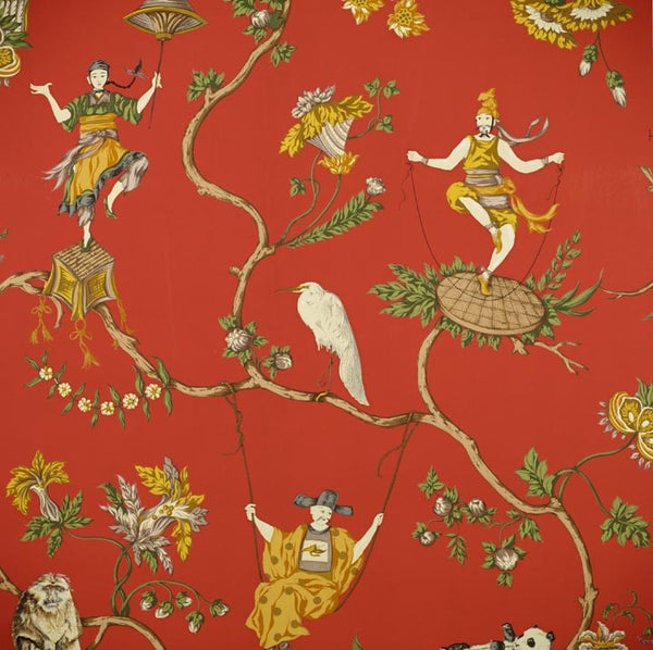 Scalamandre Wallpaper WP81605-005 Ming Circus Multi On Cinnabar