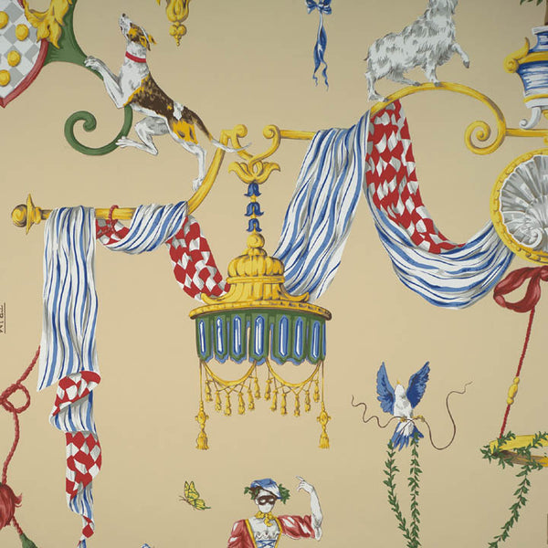 Scalamandre Wallpaper WP81621B-001 Venetian Carnival Beige