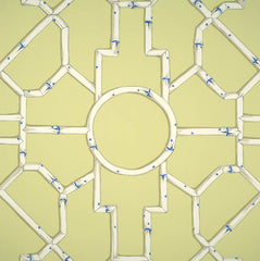 Scalamandre Wallpaper WP81630-002 Baldwin Bamboo Cream & Blue On Lettuce