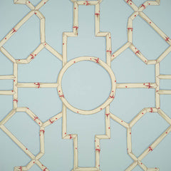 Scalamandre Wallpaper WP81630-004 Baldwin Bamboo Cream & Red On Aqua