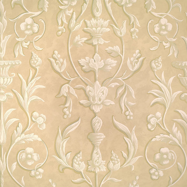 Scalamandre Wallpaper WP81644-001 Arabesque Plaster White On Beige Fresco