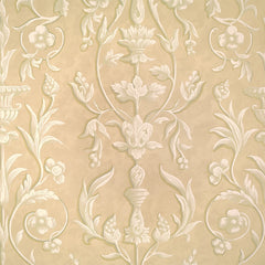 Scalamandre Wallpaper WP81644-001 Arabesque Plaster White On Beige Fresco