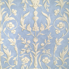 Scalamandre Wallpaper WP81644-004 Arabesque Plaster White On Nordic Blue Fresco