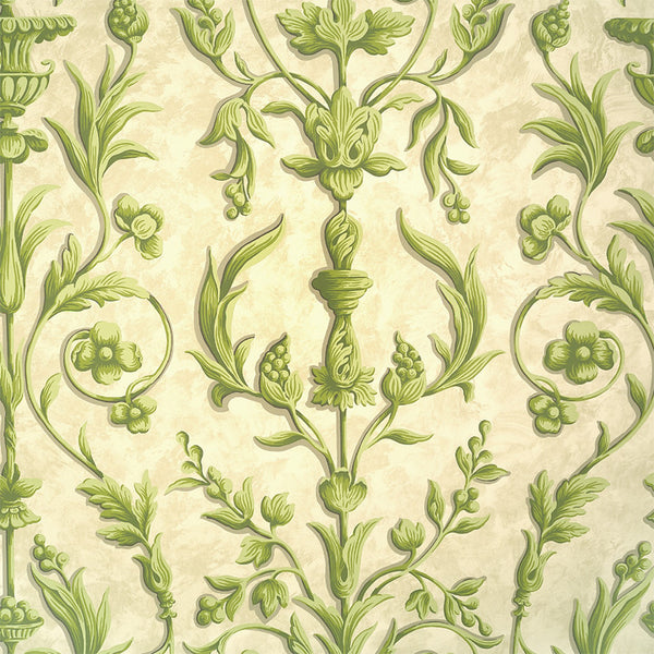 Scalamandre Wallpaper WP81644-005 Arabesque Jade Greens On Sand Fresco