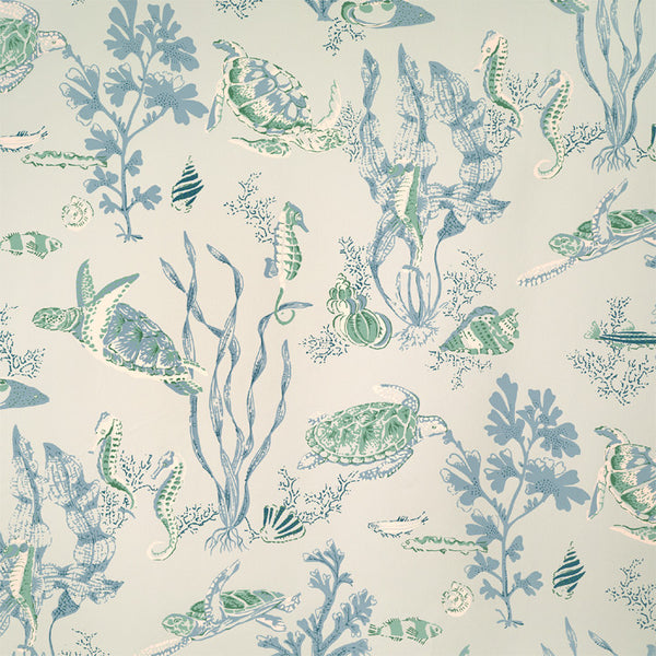 Scalamandre Wallpaper WP88209-003 Garparilla Seafoam, Blue, Oyster On Aqua