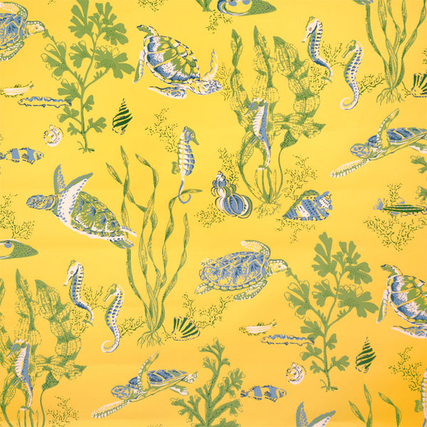 Scalamandre Wallpaper WP88209-004 Garparilla Blue, Seaweed, Oyster On Sun Yellow
