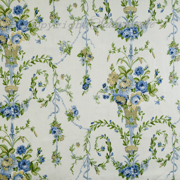 Scalamandre Wallpaper WP88261-001 Arabella Blues, Golds & Greens On Ecru
