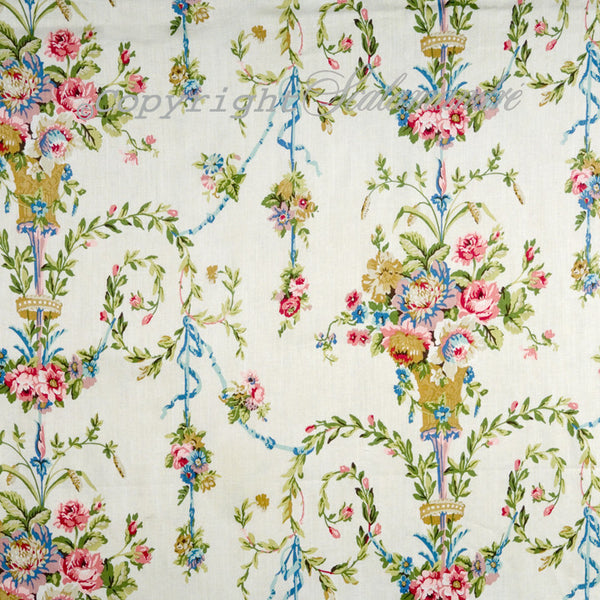 Scalamandre Wallpaper WP88261-002 Arabella Reds, Beiges, Greens & Blues On Cream
