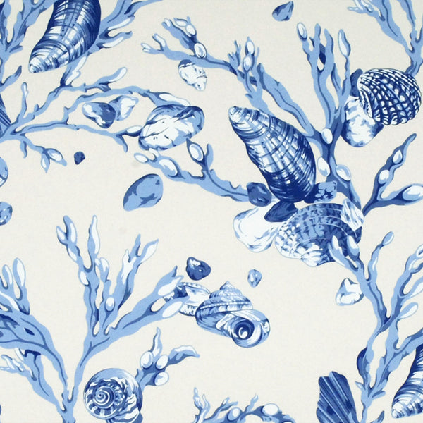 Scalamandre Wallpaper WP88267-001 Seagrass & Shells China Blue On Cream