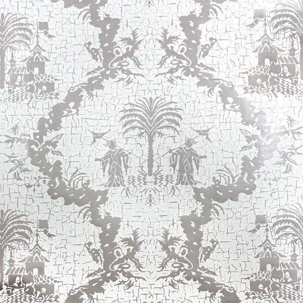 Scalamandre Wallpaper WP8981M-002 Chinese Gator Silver Metallic