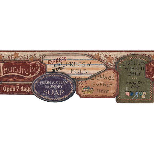 York Wallpaper YC3403BD Welcome Home Laundry Signs Border