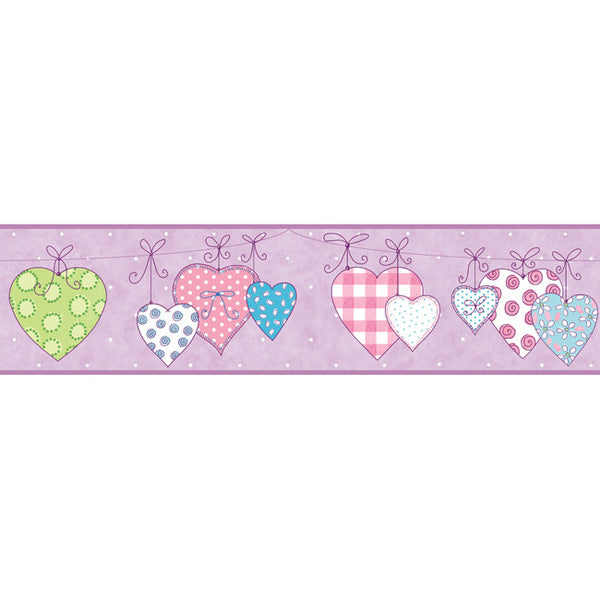 York Wallpaper YS9158BD Peek-A-Boo Clothesline Of Patterned Hearts Border