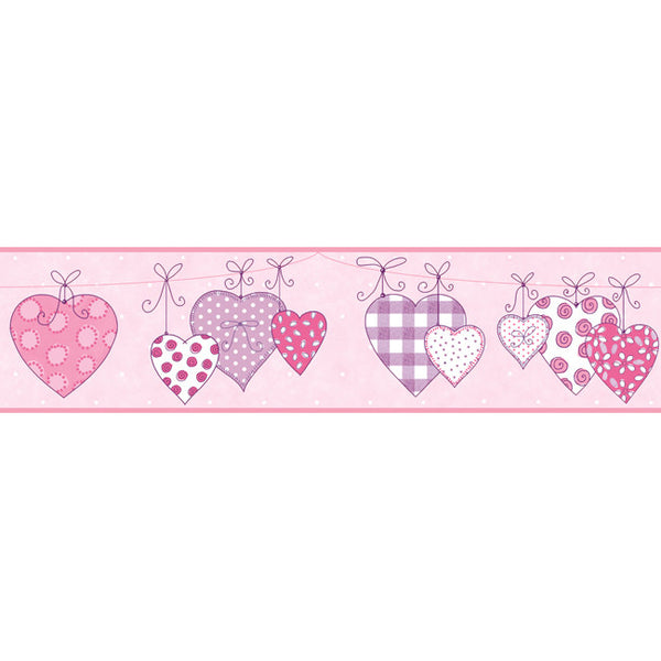 York Wallpaper YS9159BD Peek-A-Boo Clothesline Of Patterned Hearts Border