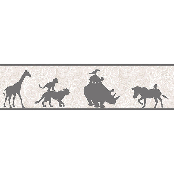 York Wallpaper YS9269BD Peek-A-Boo Safari Border W/Scroll Bkgrd