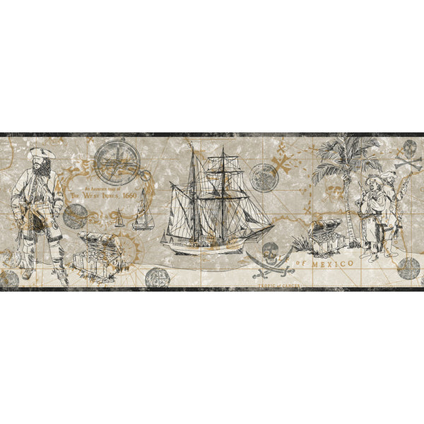 York Wallpaper ZB3101B Boys Will Be Boys Pirate Map Border