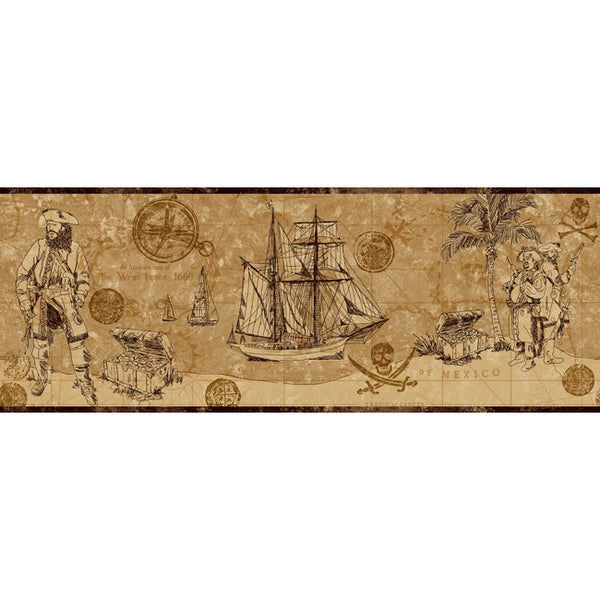 York Wallpaper ZB3103B Boys Will Be Boys Pirate Map Border